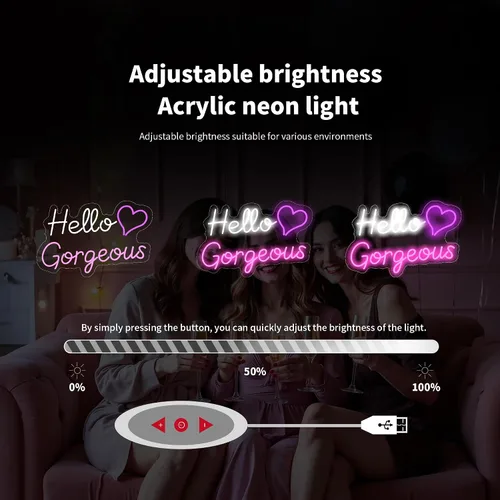 Miniatura 4 de Letreros de neón Hello Gorgeous para decoración de pared, con interruptor de atenuación - para dormitorio de niñas, decoración de cuarto