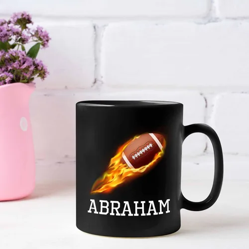 Miniatura 3 de Taza de café de fútbol personalizada con nombre, regalos para hombres, mujeres, amantes del fútbol, taza de cerámica negra personalizada de 11 onzas