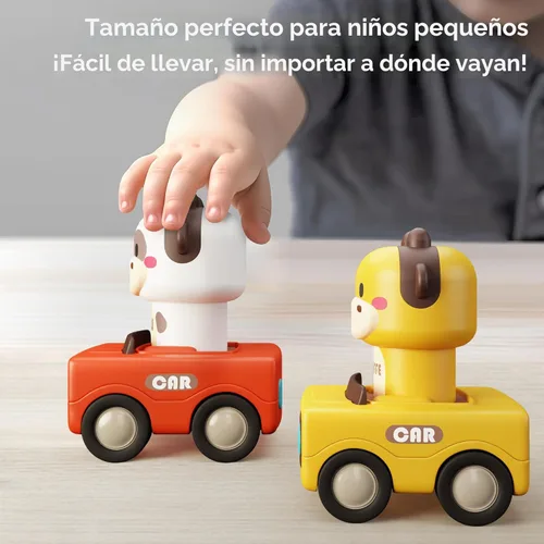 Miniatura 5 de iPlay, iLearn Coches de juguete a presión para niños pequeños de 1 a 3 años, coches de carreras de animales para bebés, juego de vehículos de juego