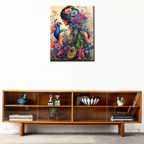 Miniatura 3 de Tucocoo Pintura lateral de mujer por números para adultos principiantes, pintura de pavo real por números sobre lienzo, fácil de pintar