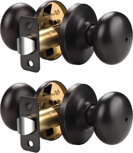 Miniatura 60 de KNOBWELL Paquete de 8 pomos de puerta de privacidad para baño y dormitorio, pomo de puerta negro mate con cerradura, cerradura de manija de puerta