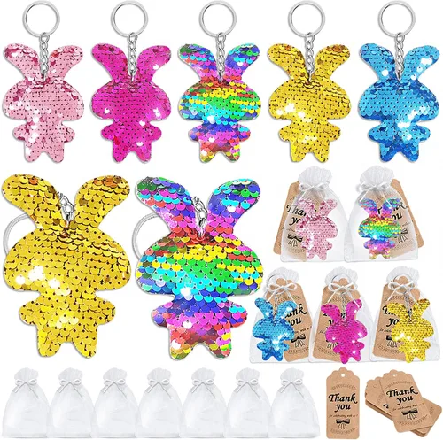 Miniatura 7 de CiciBear Juego de 60 llaveros de lentejuelas de doble cubierta con 20 llaveros para perros, 20 etiquetas de agradecimiento y 20 bolsas para Let's