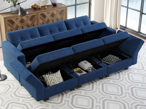 Miniatura 3 de Belffin Sofá Seccional Modular con Almacenamiento Sofá Cama Seccional Modular para Sala de Estar Azul