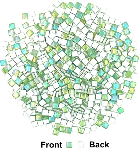Miniatura 4 de Azulejos de mosaico de cristal cuadrados de 1.1 libras, azulejos de mosaico de vidrio iridiscentes para manualidades, piezas de mosaico, Verde