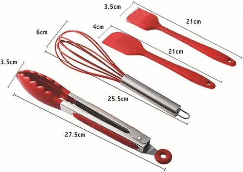 Miniatura 6 de Juego de utensilios de cocina, 10 utensilios de cocina de silicona, utensilios de cocina antiadherentes, espátula, cucharón, batidoras, pala, Rojo