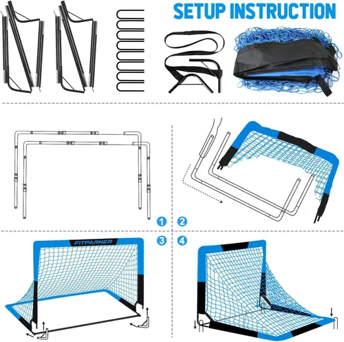 Miniatura 9 de Juego de 2 redes de fútbol portátiles con pelota, conos, kit completo de equipo de entrenamiento para niños pequeños, jóvenes, niños de 3 a 14 años