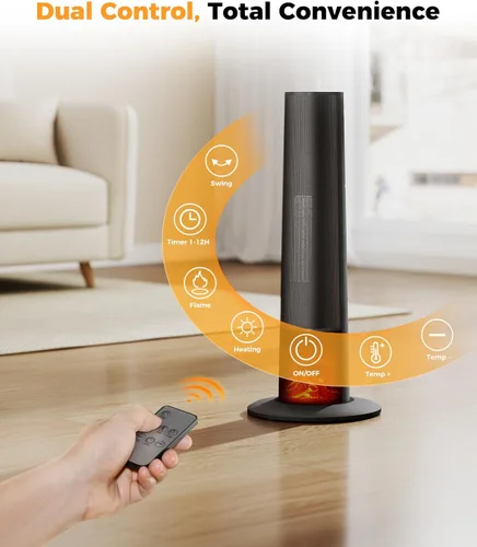 Miniatura 3 de Calentador de espacio para uso en interiores - Calentador portátil de torre de 25 pulgadas con llama 3D, control remoto, termostato ajustable, 2