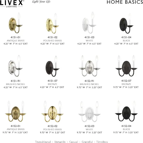 Miniatura 6 de Livex Lighting 4151-04 Home Basics Aplique de Pared Negro de 1 Luz