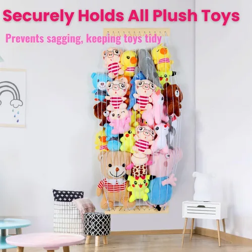 Miniatura 7 de Almacenamiento de animales de peluche, paquete de 2 unidades de almacenamiento de madera suave para habitación de los niños, montaje en pared