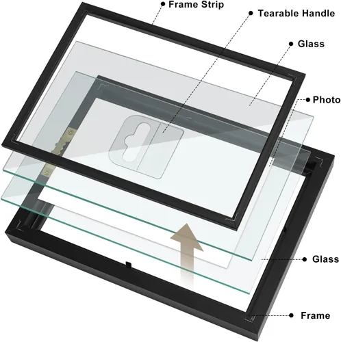 Miniatura 3 de LBECUA Juego de 6 marcos flotantes de 5 x 7 pulgadas con doble cristal para fotos de 4 x 6 pulgadas o pantalla completa de 5 x 7 pulgadas, Negro