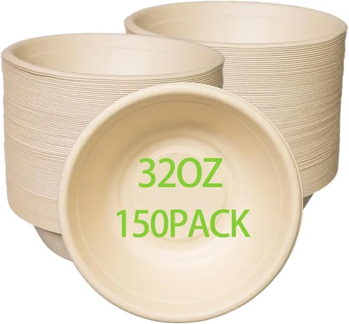 Ensaladeras desechables de 32 onzas, paquete de 150 unidades, cuencos de papel grandes, resistentes, ecológicos, paquete a granel, cuencos