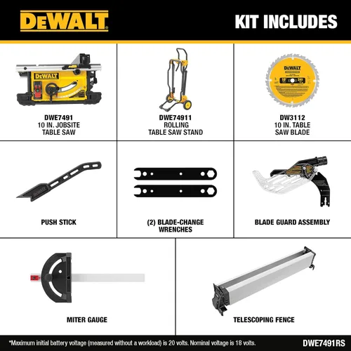 Miniatura 2 de DEWALT Sierra de Mesa de 10 Pulgadas con Soporte de Sierra de Mesa Rodante Plegable, 15 Amperios, 4800 RPM, Capacidad de Corte al Hilo de 32-1/2