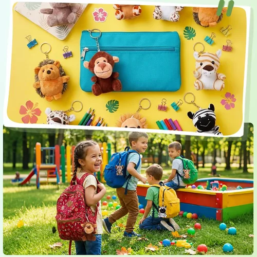 Miniatura 3 de 12 piezas de animales de peluche pequeños a granel, mini juguetes de peluche de 5 pulgadas para niños, llavero de peluche, premios de carnaval