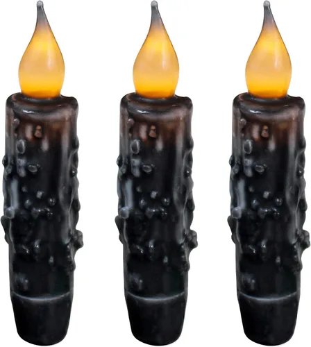 Miniatura 14 de CVHOMEDECO. Velas de cera real sumergidas a mano con temporizador LED con pilas, velas cónicas sin llama primitivas del país, 4-3/4 pulgadas, negro