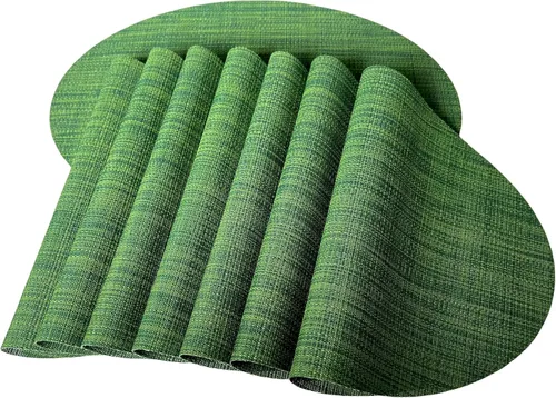 Miniatura 23 de Juego de 4 manteles individuales de vinilo tejido ovalado de bambú de imitación rojo A, resistentes al calor, lavables para mesa de cocina