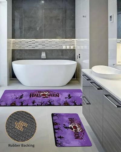 Miniatura 5 de Tapete de baño de Halloween para bañera, antideslizante, de secado rápido y absorbente, tierra de diatomeas, fregadero de ducha, tapete lavable