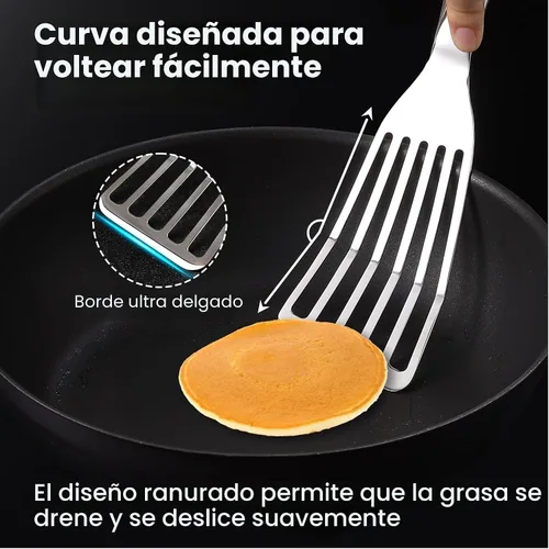Miniatura 3 de Juego de espátulas de pescado de acero inoxidable – 1 espátula grande para pescado + 1 espátula pequeña de metal, borde ultra delgado para voltear
