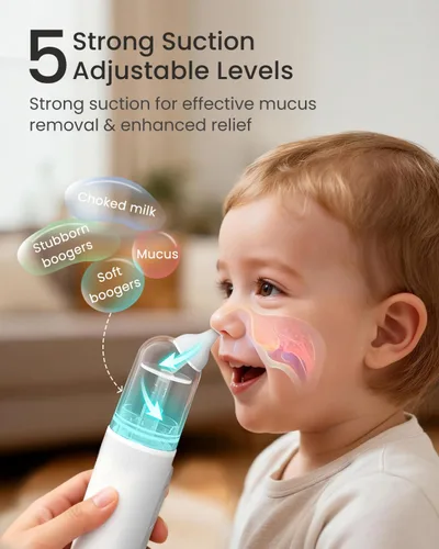 Miniatura 2 de GROWNSY Aspirador Nasal para Bebé, 5 Niveles de Succión Mejorados Succionador de Nariz para Bebé, Succión Nasal Eléctrica IPX7 Impermeable para Gris