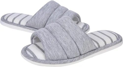 Miniatura 2 de shevalues - Pantuflas suaves de interior para mujer, con puntera abierta, de algodón, espuma viscoelástica, fácil de poner, zapatos para casa