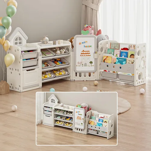 DEYGIA Organizador plegable de almacenamiento de juguetes para niños con 10 contenedores extraíbles y estantería de 3 niveles, organizador de Blanco