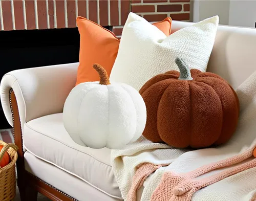 Miniatura 6 de Almohadas con forma de calabaza otoñal, suave almohada de calabaza de Halloween para decoración de fiesta, sofá, dormitorio, sala de juegos, Verde