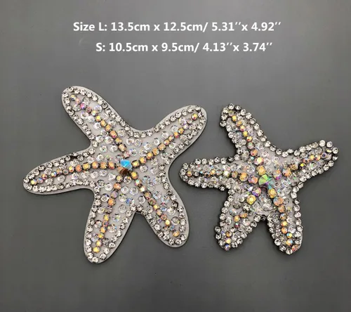 Miniatura 2 de 2 piezas de parches de lentejuelas con diamantes de imitación de estrella de mar brillantes, parches decorativos para coser estrellas, bricolaje