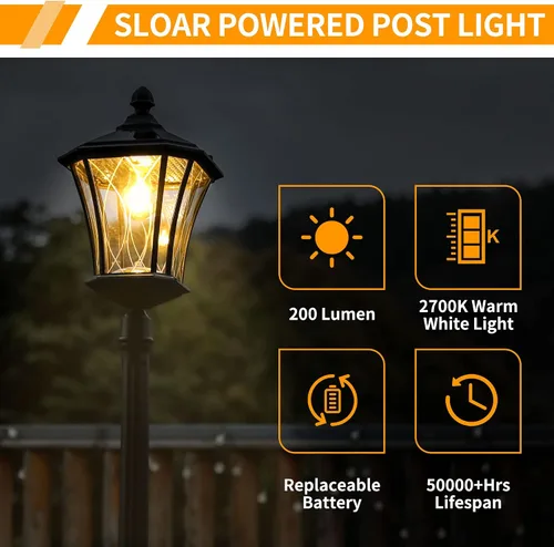 Miniatura 5 de LUTEC Lámpara de poste solar para exteriores, luz del anochecer al amanecer, poste impermeable con vidrio estampado, accesorios de luz solar