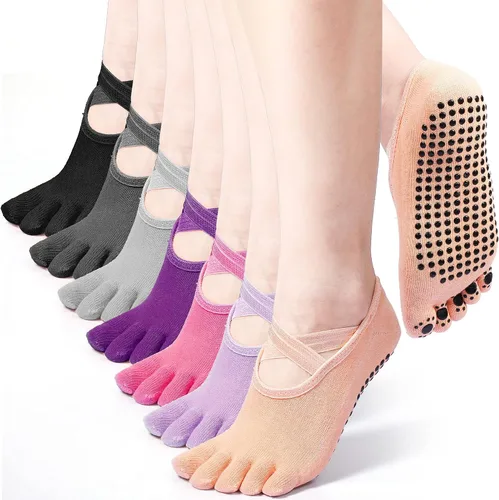 7 pares de calcetines de yoga para mujer calcetines antideslizantes con correa Multicolor talla única