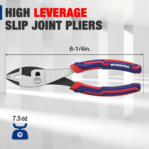 Miniatura 7 de WORKPRO Herramienta de alicates de junta deslizante de 6 pulgadas, agarre suave grande, acabado para prevención de óxido, mandíbula dentada de 3