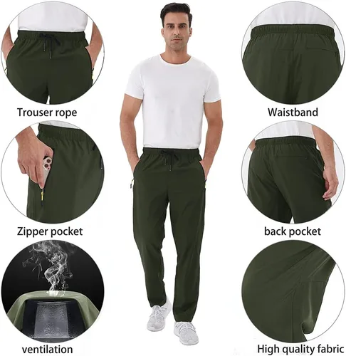 Miniatura 49 de Rapoo Pantalones ligeros para hombre con bolsillos con cremallera, secado rápido, pantalones deportivos de viaje para entrenamiento