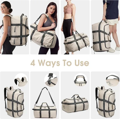 Miniatura 5 de G4Free Bolsa de gimnasio para mujeres y hombres, mochila de lona de 45 litros con compartimento para zapatos, resistente al agua, bolsa de viaje