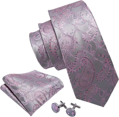 Miniatura 188 de Barry.Wang - Juego de corbata de seda para hombre, diseño de cachemira, pañuelo y gemelos de bolsillo