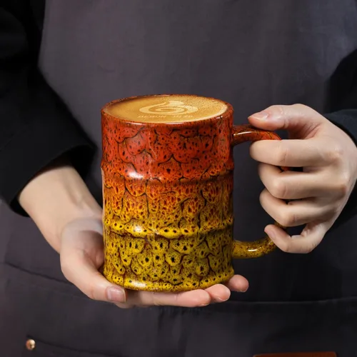Miniatura 6 de Taza de café de cerámica marrón y amarilla de 20 onzas, grande, apta para lavavajillas y microondas, perfecta para la oficina y el hogar marrón