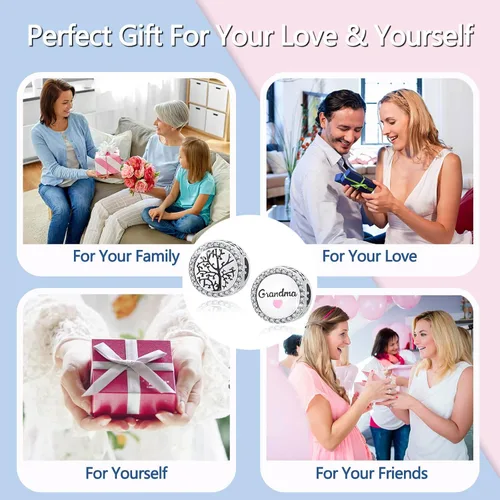 Miniatura 6 de LUXILLA Abalorio de plata de ley 925 para madre, hija, abuela, para familia, amor, madre, hija, abuela, para pulseras, collares, dijes, joyas