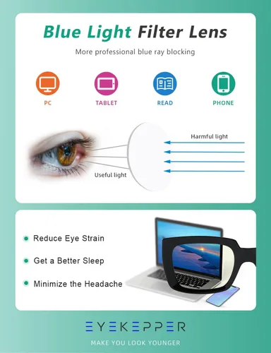 Miniatura 5 de Eyekepper Paquete de 4 lentes de lectura con bloqueo de luz azul, anteojos cuadrados de computadora de gran tamaño +0.00
