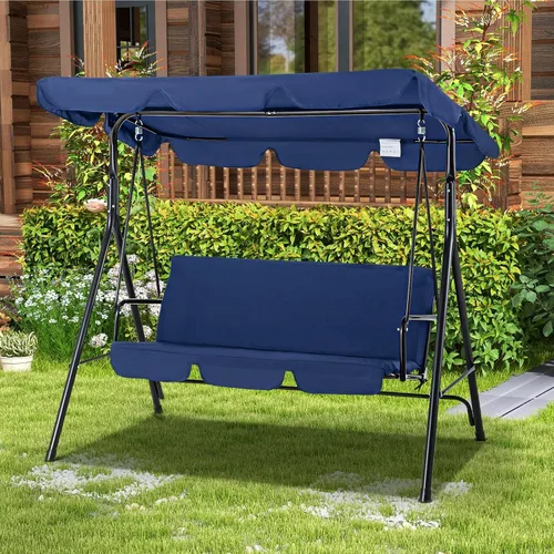 Miniatura 14 de Esright Columpios de Patio para Exteriores, Columpios de Patio Deslizadores de 3 Asientos con Cojín Extraíble y Toldo Ajustable, Banco de Porche