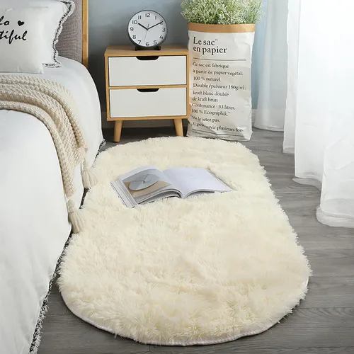 Miniatura 9 de ZZenSmot Alfombra ovalada y esponjosa, alfombra de noche de felpa suave, color liso, para dormitorio, sala de estar, color rosa, 63 x 24 pulgadas