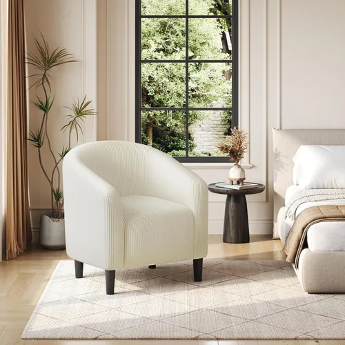 Miniatura 4 de Yaheetech Silla Accent tipo barril, silla de club de tela de pana, elegante sillón de sherpa peludo con acolchado suave y acogedor, adecuado