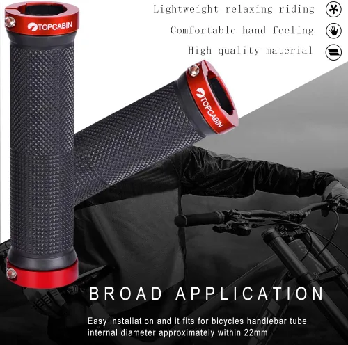 Miniatura 4 de TOPCABIN - Puños de manillar de bicicleta de doble bloqueo - Puños de goma cómodos para BMX y bicicleta de montaña Rojo