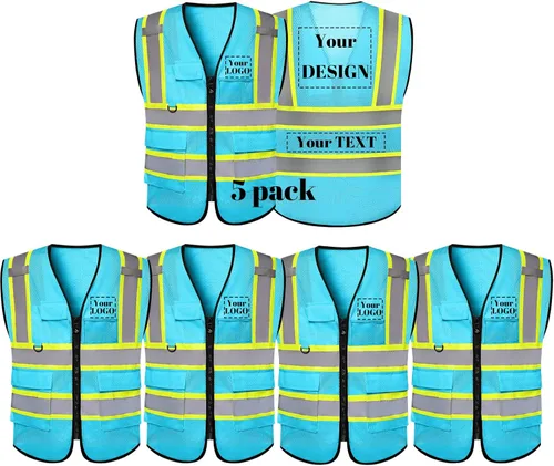 Miniatura 27 de Chaleco de seguridad de malla personalizado con LOGOTIPO Chaleco reflectante de alta visibilidad con 5 bolsillos y cremallera Azul personalizado