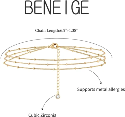 Miniatura 6 de BENEIGE - Pulsera para mujer, chapada en oro de 14 quilates, cuentas de satélite, perlas ovaladas, cadena con dijes en capas, hecha a mano