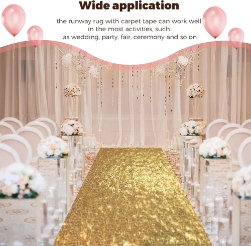 Miniatura 4 de Irenare Alfombra de pasillo para ceremonia de boda con purpurina de lentejuelas adecuada para decoración de fiestas de boda en interiores y Dorado