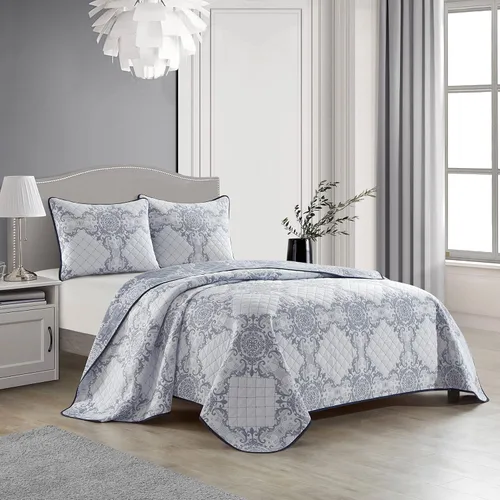 Miniatura 9 de Grand Avenue Juego de edredón floral tamaño Queen, 3 piezas, estampado de microfibra doble pinsonic, colchas y colchas Azul