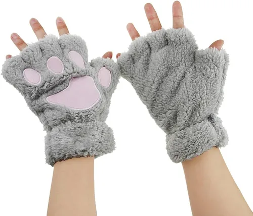 Miniatura 71 de Guantes de garra para disfraz de Halloween, medio dedo, lobo, oso, gato, guantes, guantes de piel sintética para mascarada, cosplay, utilería de mano