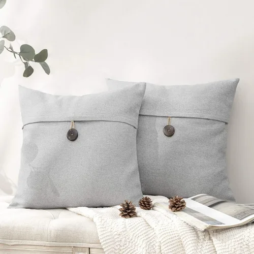 Miniatura 15 de Funda decorativa de lino Phantoscope para almohadones, con botón, 18" x 18
