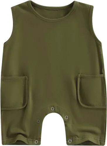 Miniatura 138 de Mameluco unisex de manga corta para bebé recién nacido, con botones, de una pieza, ropa de color sólido