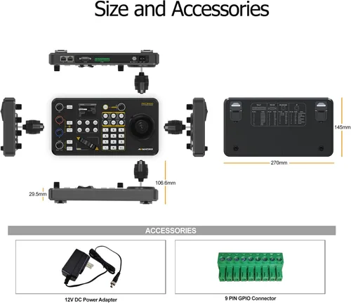 Miniatura 5 de AVMATRIX IP y serie PTZ-Camera-Controlador PoE NDI PTZ Controlador Teclado con 4D Joystick para transmisión en vivo, PTZ Teclado de red Visca PELCO
