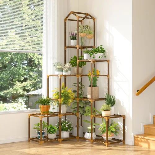Miniatura 5 de EnHomee Soporte de esquina de 64.2 pulgadas para plantas de interior, estante alto para plantas de 13 a 19 macetas escalonadas para exteriores