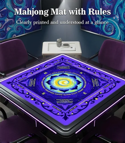 Miniatura 2 de Tapete de Neopreno Mahjong para Mesa, Tapete Mahjong de 33x33 Pulgadas con Reglas, Tapete Mah Jongg Antideslizante de Reducción de Ruido con Bolsa