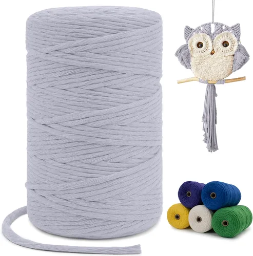 Miniatura 127 de Cuerda de macramé de una sola hebra de 0.197 in x 110 yardas, cuerda de macramé de algodón natural de 0.197 in, cuerda de algodón grueso para colgar